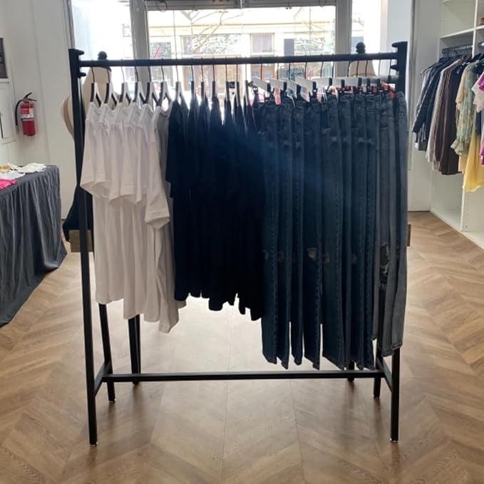 Black Modern Clothing Rack Metal,Retail Clothing Racks for Boutiques,Clothes Racks for Hanging Clothes,59in Industrial Iron Garment Rack