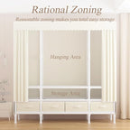 Portable Closet,Garment Rack,Heavy Duty Clothes Rack with Cover,Wardrobe Closet with 1 Hanging Rods, 2 Storage Shelves and 2 Drawers,27.5" L x 17.7" W x 67.7" H,Pale Yellow