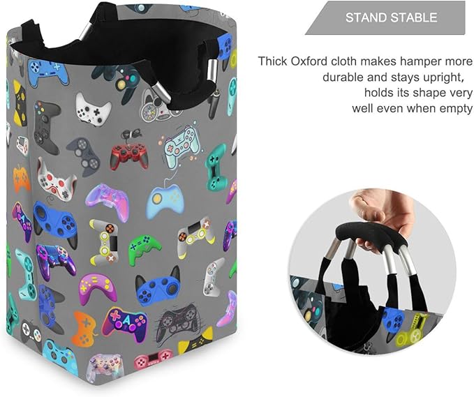Video Games Laundry Basket for College Dorm,50L Collapsible Portable Laundry Hamper Storage Basket for Toys Clothes Organizer