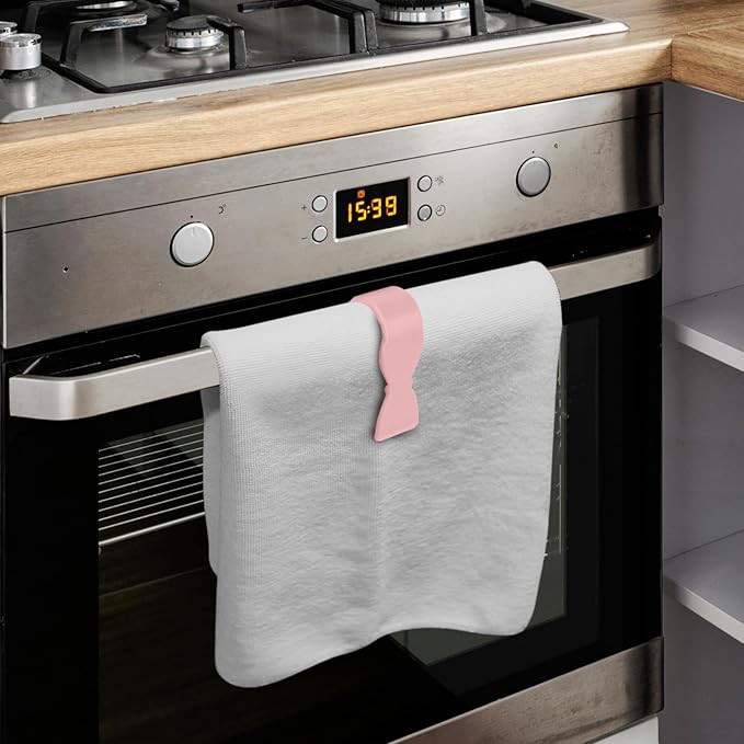 Towel Clips for Kitchen (4 Pack) - Keeps Towel from Falling - Suitable for Kitchen，Oven Handle, Bathroom Towel Rack, Dishwasher，Stove - No More Towels on The Floor - Pink