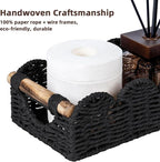 CubesLand Bathroom Basket Organizer w/Cut Out Handle, Back of Toilet Paper Storage Baskets Tray for Bathroom Countertop Decorative, Scalloped Wicker Basket Also for Home Decor, Living Room, Black