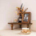Wood Corner Counter Shelf Framehouse Decorative Tray Stand for Kitchen Bathroom Riser Organizer Coffee Bar Display Shelf with Detachable Legs (Lightbrown)