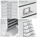 Office Storage Cabinet - File Cabinet Mini 5 Tier Metal File Organizer Document Organizer, for Home, Office, Desk (White)