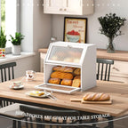 Bread Box for Kitchen Countertop Bin Double Layer Bread Box Storage Container Extra Large Capacity with Diamond Pattern Windows (White, Extra Large)