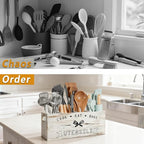 Extra Large and Durable Retro White Wooden Kitchen Utensil Holder - Ideal Kitchen Decor for Countertop with Party and Home Use （Retro White Extra Large）