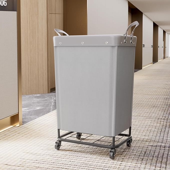 Lifewit 165L Laundry Basket with Wheels, Large Heavy Duty Commercial Rolling Laundry Hamper with Handles, Tall Steel Frame Laundry Cart for Laundry Room Bedroom Hotel Home Dorm, Sliver Gray