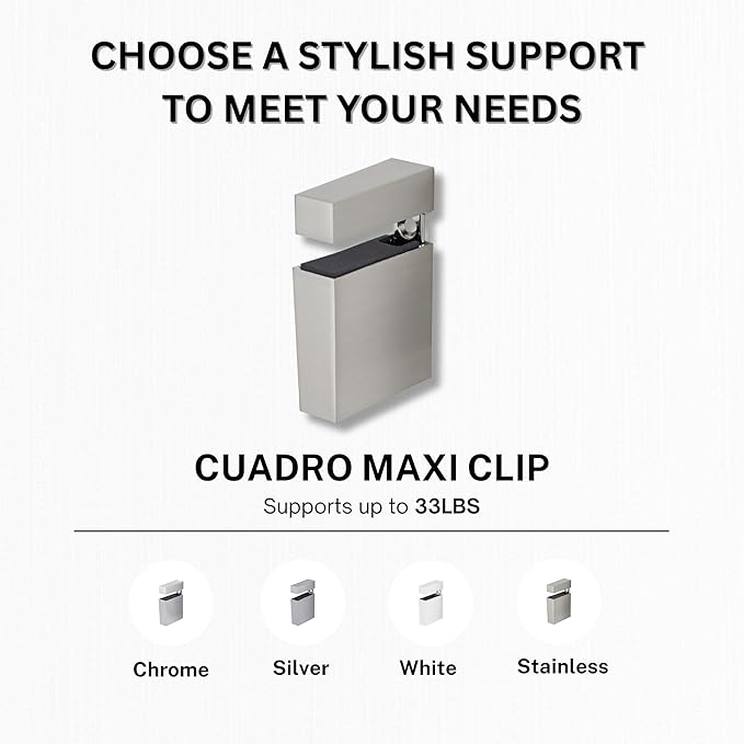 Glass Shelves - Tempered Safety Glass Shelves for Bathroom, Choose Over 20 Shelf Brackets and Multiple Shelf Sizes - Cuadro Maxi Style - 31.5 x 11.8 in - Silver Clip