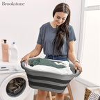 BROOKSTONE Collapsible Laundry Basket Set, Modern Medium Collapsible Basket Set, Comfort Non-Slip Grip Handles, Minimalist Space Saving Design, Portable Pop-Up Hamper, BPA FREE, Dark Grey, 2 PACK