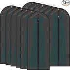 BALEINE 60'' Translucent Garment Bags, 12 Packs PEVA Dress Bag for Closet Clothes Dresses Suit Coats Storage (Black, 12PK)
