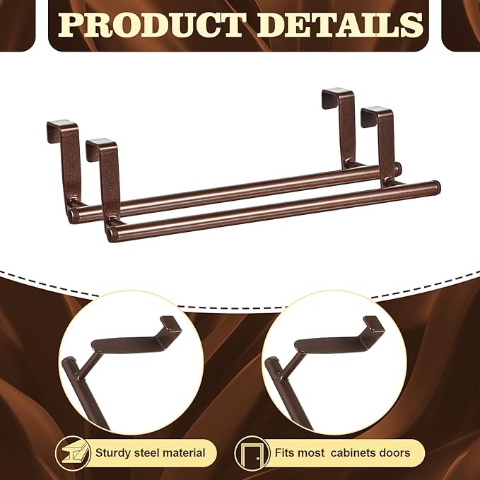 2 Pack Towel Rack for Cabinet, Over Cabinet Bar, Strong Steel Towel Holder, 9 Inch for Home Kitchen Bathroom Doors(Bronze)