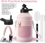 Insulated Water Bottle | Thickened Stainless Steel Vacuum Metal | Portable Sports Half Gallon Large Water Jug for Gym and Hiking with Straw, Carrier Bag, Handle Strap | BPA-Free 64 oz