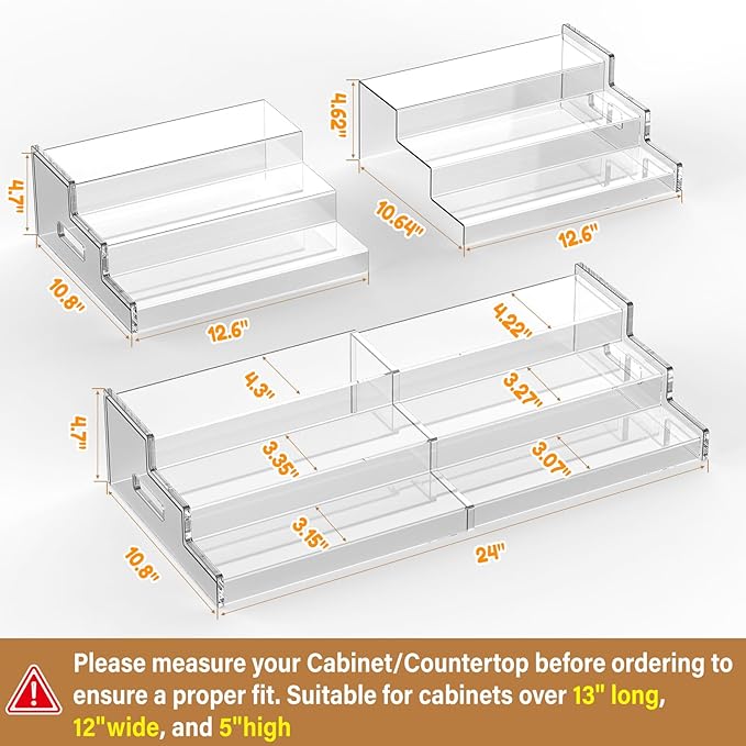 Expandable Can Rack Organizer for Pantry, 3-Tier Adjustable Acrylic Can Storage Holder, Holds Up to 24 Cans, Canned Food Organizer for Cabinet, Countertop, Kitchen