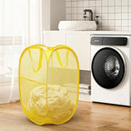 The upgraded pop-up laundry basket features a breathable side pocket mesh design, making it ideal for rooms, apartments, dormitories, travel, business trips, and children's storage (1,yellow)