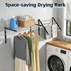 Wall Mounted Drying Rack for Laundry, 13”-23” Retractable Clothes Drying Rack, Space Saving Drying Rack Clothing with 5 Stainless Steel Rods Bathroom, Apartments, Black