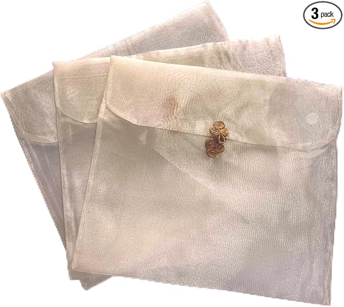 3 Pieces Scarf Storage Bag Beige Encrypted Matte Button Yarn Envelope Silk for Scarf Gifts Organza Clothing Wardrobe Organizer Packaging Bags 13 x 11.8 Inches