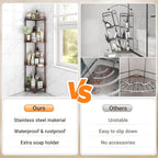 ELYKEN Corner Shower Caddy Standing, 4 Tier Rustproof Metal Shower Organizer with Soap Holder, Floor Shower Corner Shelf Rack Storage Stands with Adjustable Feet & 2 Hooks for Bathroom, Bronze