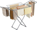 SONGMICS Clothes Drying Rack, Metal Laundry Drying Rack, Foldable, Space-Saving, Free-Standing Airer, with 4 Gullwings, Indoor Outdoor Use, Bed Linen Clothing, Gray ULLR541G01