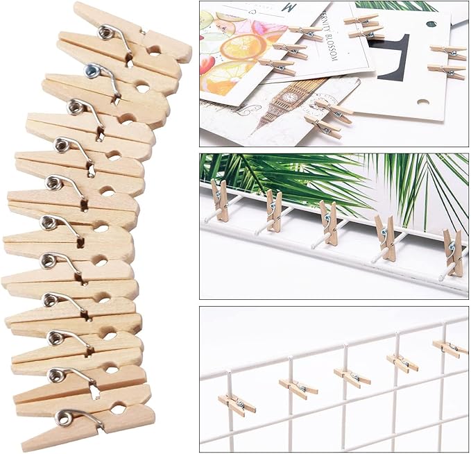 400 Pcs 1 Inch Mini Clothespins for Photos, Natural Wooden Small Clothes Pins with 66 FT Jute Twine, Tiny Decorative Clips for Crafts, Baby Shower, Weddings, Cocktails & Home Decor