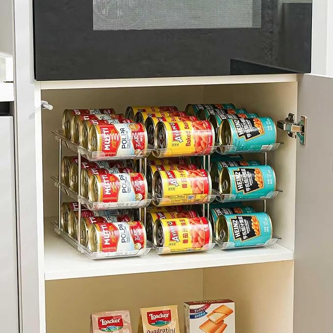 Can Organizer for Pantry, Stacking Can Storage Organizer Pantry, Automatic Rolling Can Rack for Fridge, 3Tire 3 Columns Can Holder for 36 Cans, Canned Goods Organizer