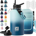 Insulated Water Bottle | Thickened Stainless Steel Vacuum Metal | Portable Sports Half Gallon Large Water Jug for Gym and Hiking with Straw, Carrier Bag, Handle Strap | BPA-Free 64 oz