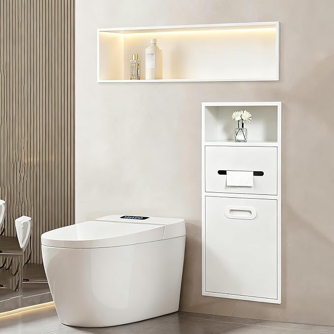 Stainless Steel Shower Nich, 25.4X11.2IN Recessed Waterproof Bathroom Niche, Built-in Trash Can Alcove, Toilet Paper Toiletries Storage Rack for Kitchen Living Room Bedroom Hotel Residential