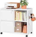 Metal 2 Drawer File Cabinet with Side Hook, Lockable Lateral Filing Cabinet for Letter/A4/Legal Size Files,Rolling Printer Stand with Adjustable Shelf & Lockable Wheelss for Home Office(White)