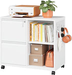 Metal 2 Drawer File Cabinet with Side Hook, Lockable Lateral Filing Cabinet for Letter/A4/Legal Size Files,Rolling Printer Stand with Adjustable Shelf & Lockable Wheelss for Home Office(White)