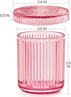 2 Pack Qtip Holder - Apothecary Jars with Lids, Bathroom Organizers and Storage Canister for Cotton Balls,Swabs,Floss Picks,Hair Ties,Clear Glass Vintage Bathroom Decor Jar Set (Pink)
