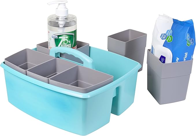 Storex Large Classroom Caddy with Cups, 13 x 11 x 6.575 Inches, Teal, Case of 2 (00984U02C)