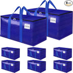 Moving Storage Bags, Moving Supplies Packing Boxes for Moving, Camping, College Dorm Room Essentials for Girls, Blue Tote Bags, Heavy-Duty Storage Bins With Lids And Zippers, 76L 8Pack