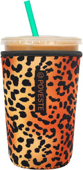 Reusable Neoprene Insulator Sleeve for Iced Coffee & Cold Soda, Coffee Sleeves for Iced & Hot Drinks, Cold Beverage Cooler Compatible with Starbucks, Dunkin (Leopard Walk, Medium: 22-24oz)