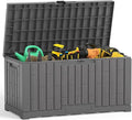 DUMOS 60 Gallon Deck Box, UV Resistant Waterproof Storage Bin for Patio Cushions Gardening Tools, Lockable Resin Outdoor Storage Box with Hundles, Grey