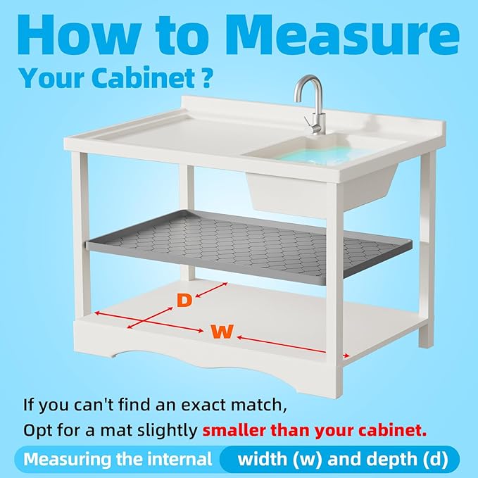 Silicone Under Sink Mat 40" x 22", Kitchen Essentials and Gadgets, Shelf Liner and Cabinet Protector, Home Organizers and Storage, Waterproof Bathroom Tray