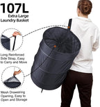 BATTOO Collapsible Laundry Baskets- Foldable Hamper for Laundry Extra Large Pop Up Laundry Hamper 107L with Long Straps Drawstring Clothes Hamper for Bathroom, Campout, Dorm or Travel Navy
