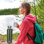 Insulated vacuum Thermo Bottle 1500ml/50.7oz with cup Stainless steel coffee bottles for hot and cold drink water flask.(Green,1500ml)