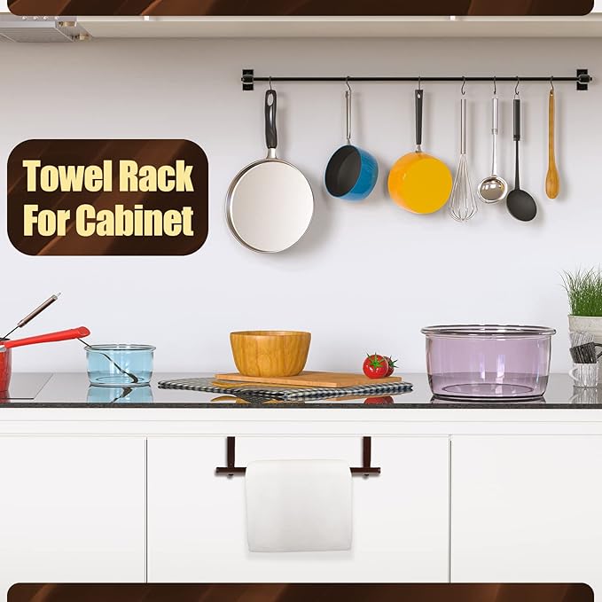 2 Pack Towel Rack for Cabinet, Over Cabinet Bar, Strong Steel Towel Holder, 9 Inch for Home Kitchen Bathroom Doors(Bronze)