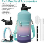 Insulated Water Bottle | Thickened Stainless Steel for Gym and Hiking with Straw, Carrier Bag, Handle Strap | BPA-Free 87 oz