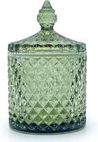 Colorful Glass Jar With Lid,Candy Cookie Jars,Jewelry Box,Christmas Decorative Jar(Olive Green)