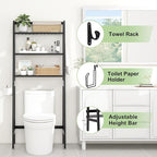 MallKing Over The Toilet Storage, Wooden 3-Tier Over-The-Toilet Rack Bathroom Space Saver Organizer, Freestanding Above Toilet with Toilet Paper Holder and Hooks (Black)