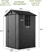 Patiowell 4' x 4' Outdoor Storage Shed with Floor, Plastic Shed Outside Resin Tool Shed with Window and Lockable Door for Backyard Garden Patio Lawn, Deep Gray