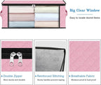 HomeHacks Storage 10-Pack Clothes Organizer Storage Bags Foldable Storage Box with Large Clear Window Sturdy Handles for Closet, Dorm, Pillows, Bedding, Clothes, Blankets, 35L, Pink