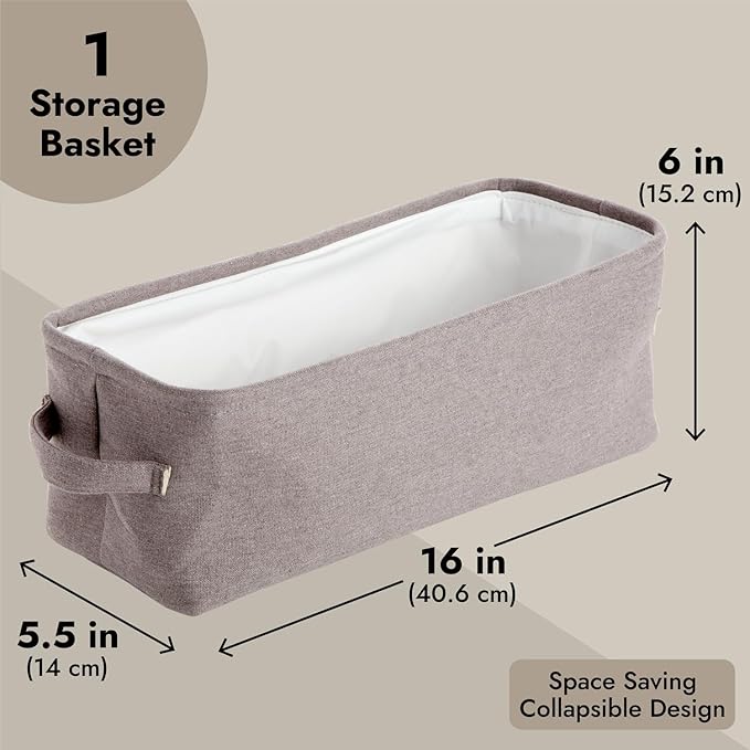 Juvale Rectangular Toilet Paper Storage Basket - Space-Saving Narrow Bathroom Storage Bin - Toilet Paper Organizer & Countertop Bathroom Caddy - Jute Fabric Bin - Gray, 16 x 6 x 5.5 in
