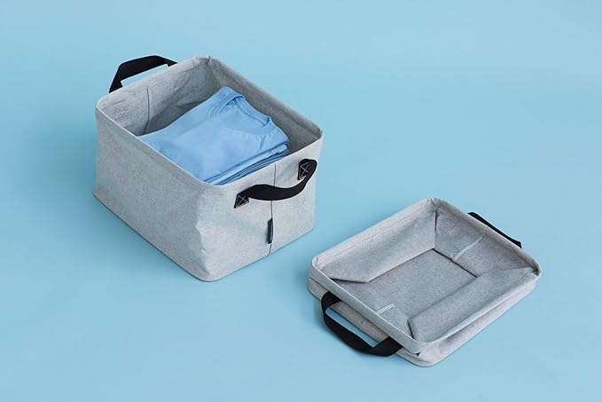 Brabantia - Foldable Laundry Basket - Compact Storage Box - Water Resistant Coating - Multi-Functional - Laundry Hamper - Bathroom - Collapsible - Grey - 9 Gal