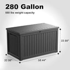 280 Gallon Deck Box Large Outdoor Storage Box Waterproof for Patio Furniture,Outdoor Cushions,Garden Tools and Pool Supplies,Weatherproof(Black,280Gallon)