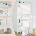 Bamboo Over The Toilet Storage, Above Toilet Organizer Storage Shelf, Tall Freestanding Behind Toilet Rack, Tiered Bathroom Space Saver Shelving, Easy Assembly (White)