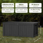 Outdoor Storage Box Waterproof, 150 Gallon Lockable Resin Deck Box Large, Patio Storage Bin for Pool Accessories Cushion Furniture, Garden Tools, UV-Resistant Outside Delivery Black