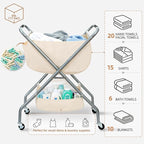 STORAGE MANIAC Collapsible Laundry Cart with Wheels 31.5"H Rolling Laundry Hamper Clothes Basket with Wheels, Canvas Liner Sturdy Steel Frame Folding for Small Narrow Space Easy Storage, Beige