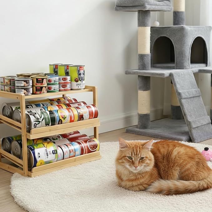 Can Organizer for Pantry, 3 Tiers Pantry Can Organizer Hold up to 72 3oz Cat Can, Rolling Can Storage Soda Dispenser Can Holders for Cabinet