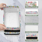 Floral Basket Flower Bathroom Baskets for Organizing, Foldable Storage Bins Toilet Paper Basket for Toilet Tank Top Fabric Storage Organizer for Shelves Closet Countertop