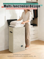 Laundry Hamper with Lid, Reinforced Sturdy Clothes Hamper with Anti-Puncture Base, Large Collapsible Laundry Basket with Removable Liner Bag, Tall Dirty Clothes Bin for Family, 100L Beige
